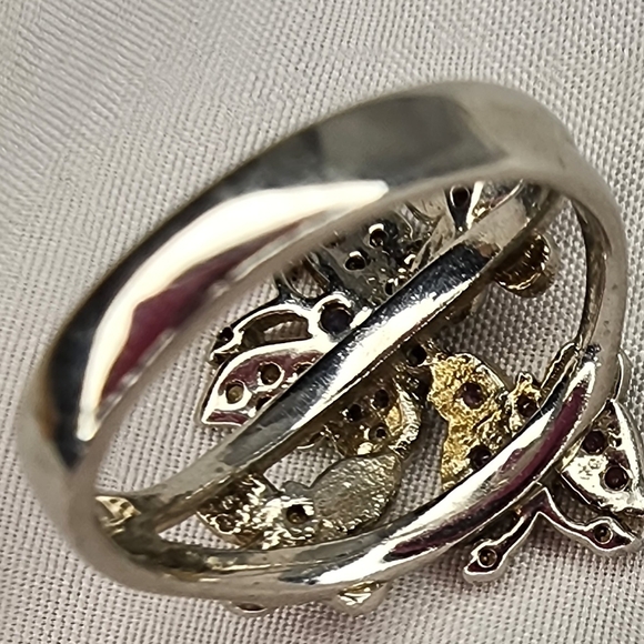 Sterling Silver Butterfly Ring w/Pink & Gold Accents SZ 8 1/4 - Picture 5 of 8